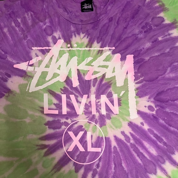 HP✨Stussy Livin XL T-shirt Tie-Dye Lime Green/Purple, XXL - Picture 2 of 4